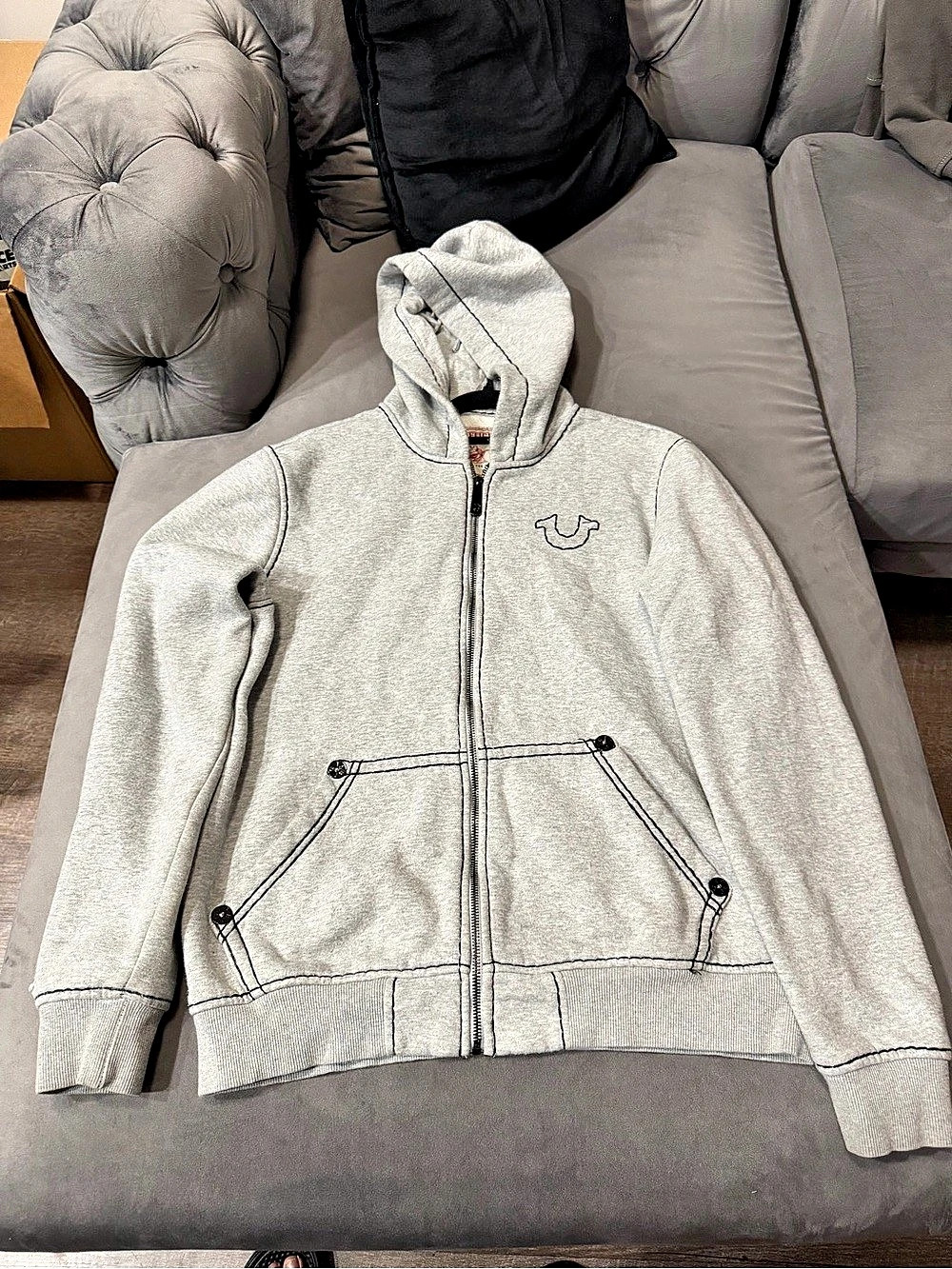 True Religion Horseshoe Outline Zip Hoodie Gray